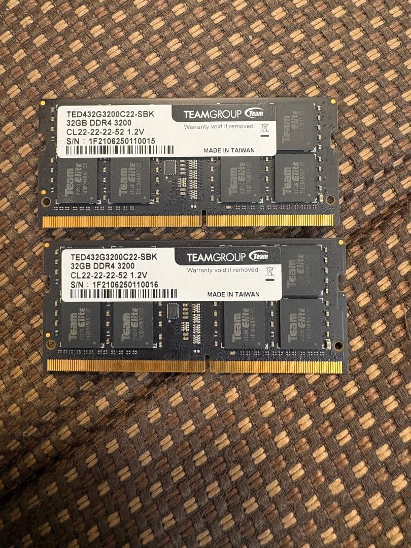 DDR4 3200 64GB（34GBx2枚）　ノート、ミニPC用