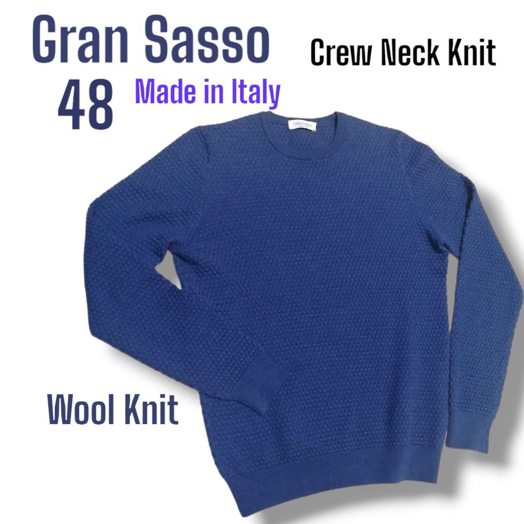 Gran Sasso グランサッソ クルーネックニット ブルー 48 イタリア製