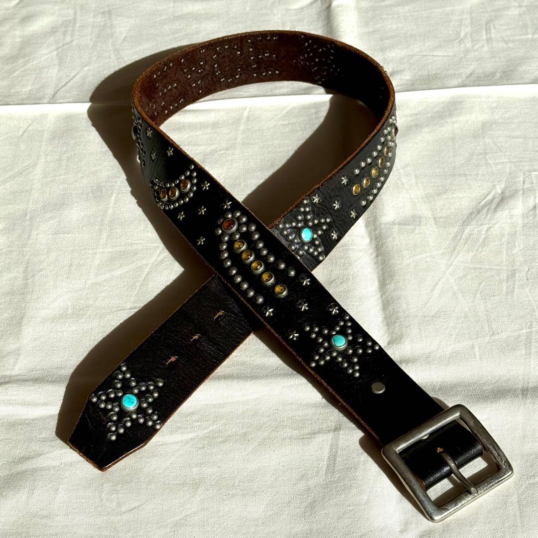 【34】美品 HTC レアPEACE 濃茶 スタッズベルト ターコイズ USA製