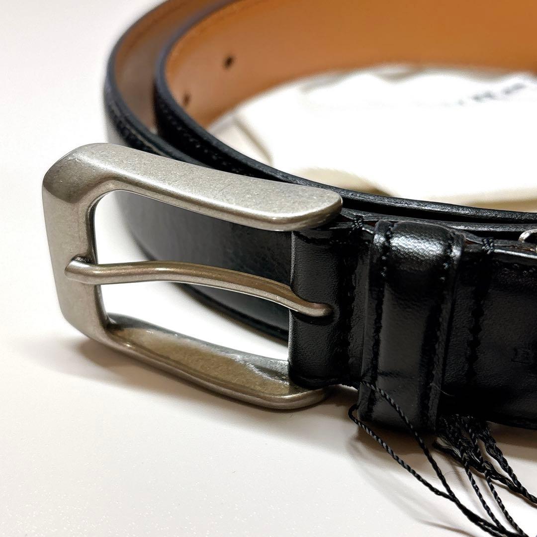 未使用 タグ付き BURBERRY 牛革 レザー ベルト 黒 袋付き