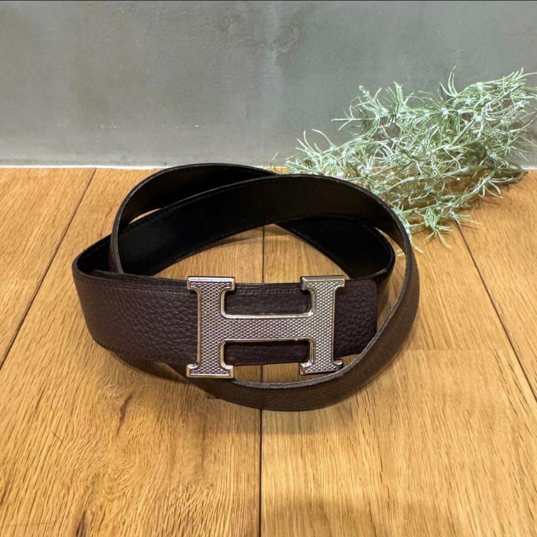 HERMES エルメス コンスタンス ベルト ブラック×ブラウン Hバックル