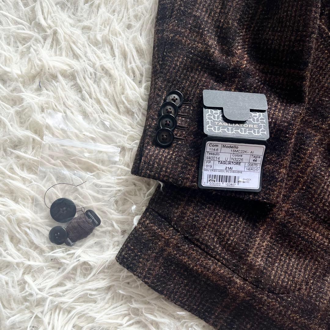 <極美品>TAGLIATORE カシミヤ ウール ブラウン ジャケット 44