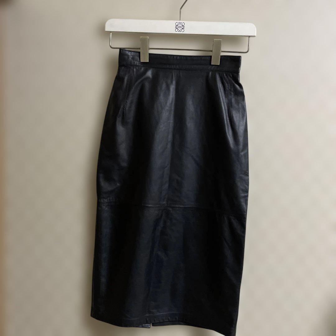 Dolce&Gabbana膝丈ブラックレザータイトスカート