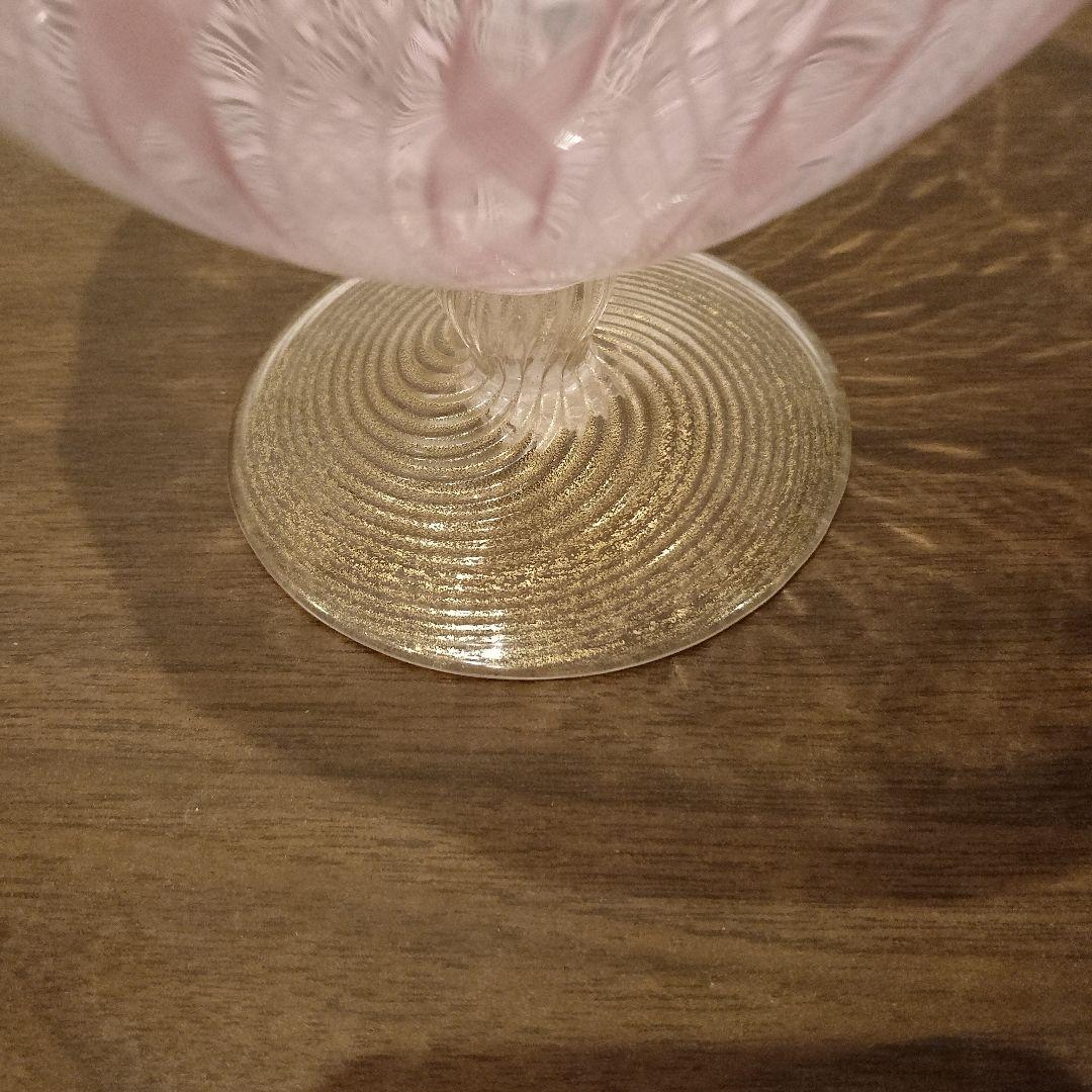 ベネチアンガラス　ムラノ　MURANO　コンポート　ピンク　レース　インテリア