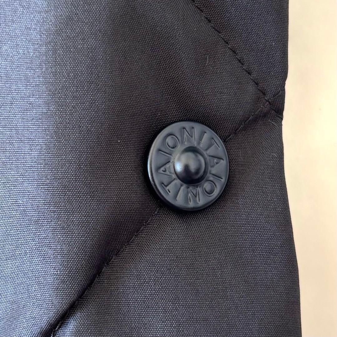 美品　タイオン　パイピングノーカラーキルティングコート　コーデュロイ　ロゴボタン