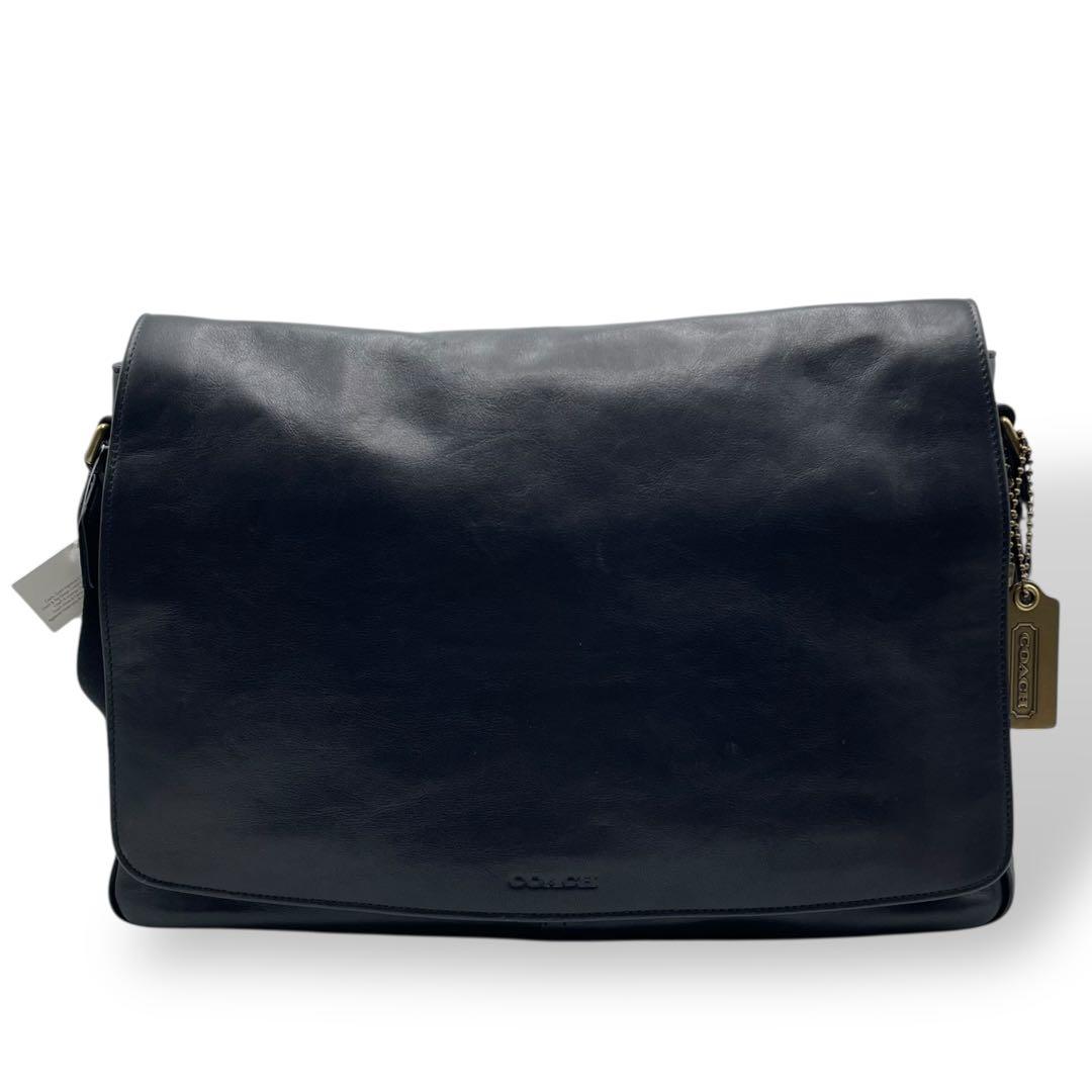 極美品 コーチ 大容量 メッセンジャーバッグ ブリーカー クーリエ レザー 黒