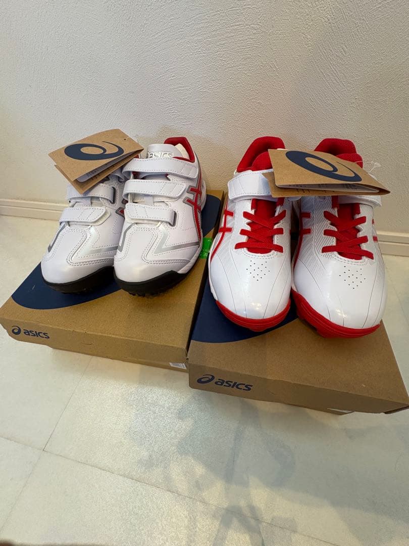 asics スパイクシューズ &アップシューズセット ホワイト/レッド