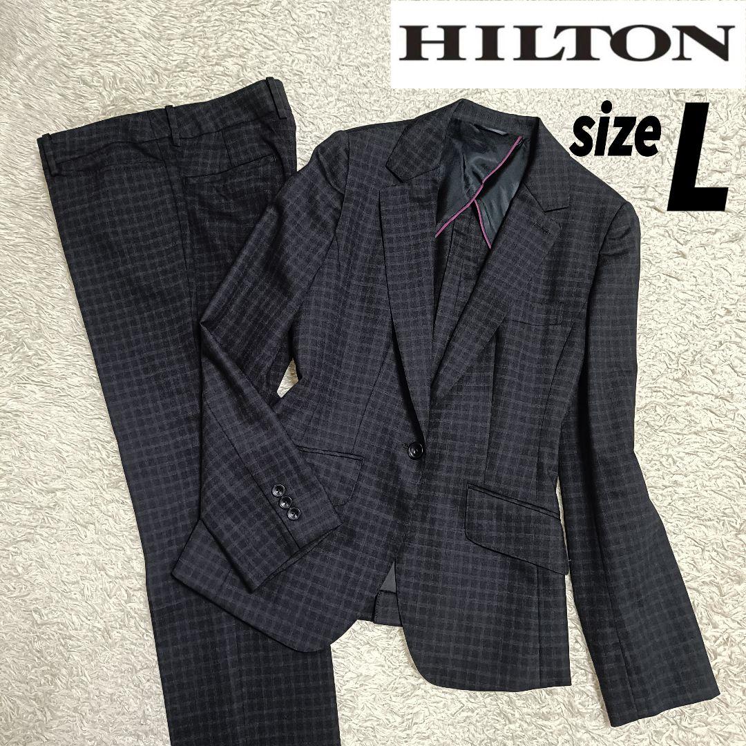 【美品】HILTON ヒルトン ブラックチェック パンツスーツ ストレッチ 11