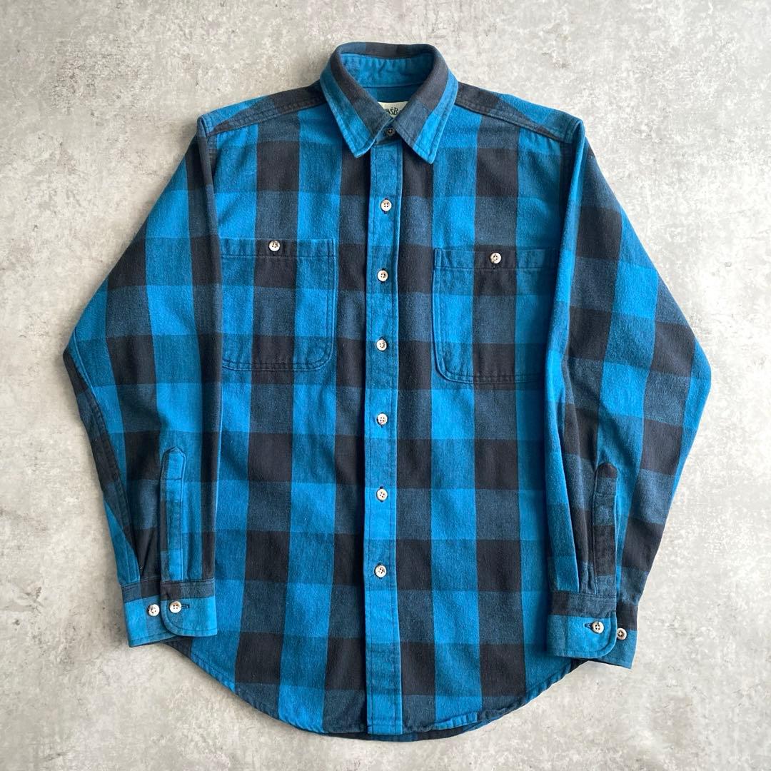 最高で最強の配色 90s ST JOHN'S BAY ネルシャツ 青×黒 M