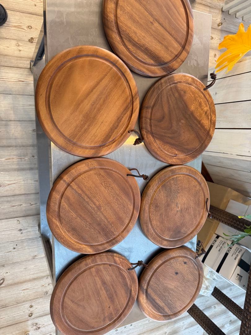 miiiii☆木製 ラウンドプレートandマットブラック皿セット