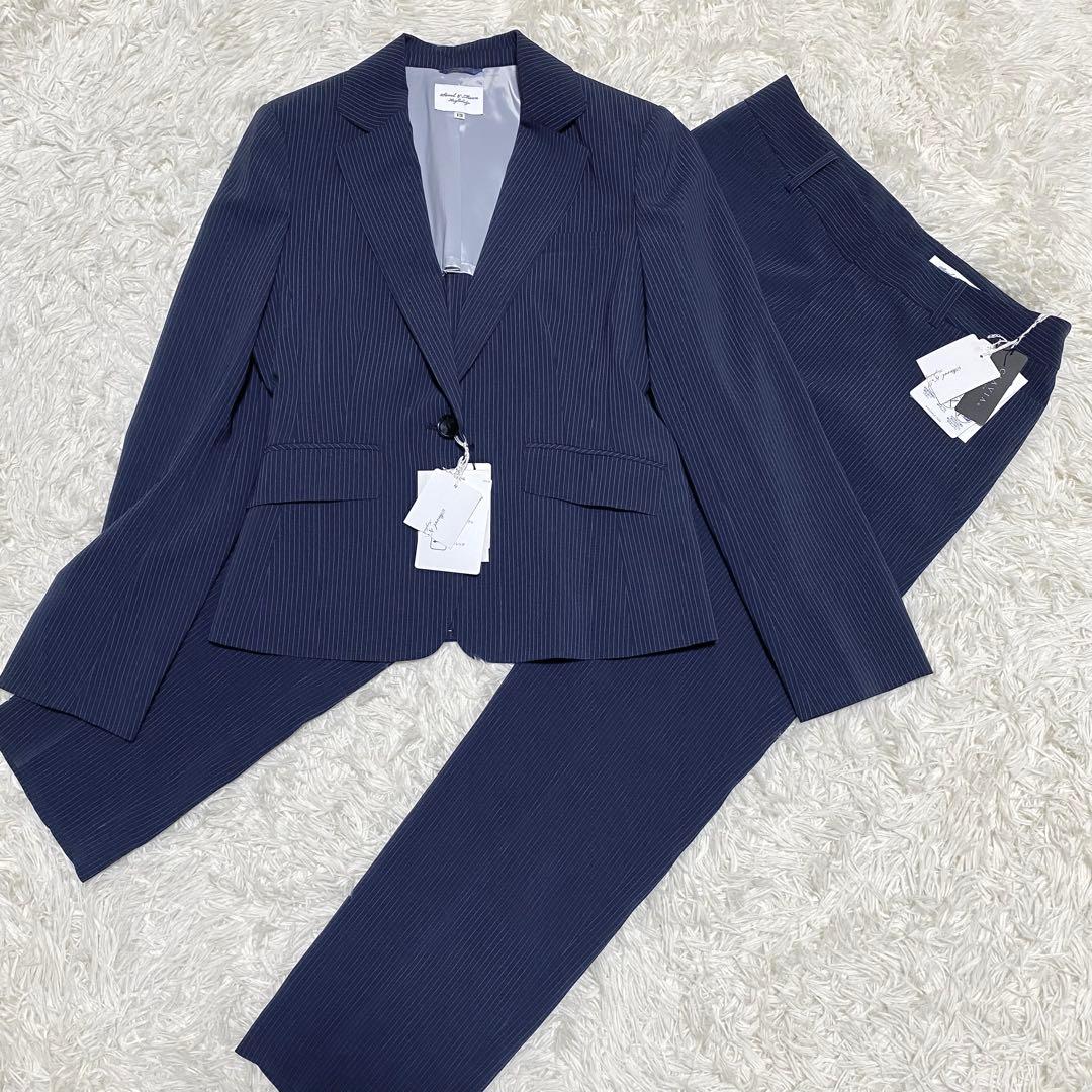 ゆりぴはるやま パンツスーツ 13号 ネイビー ストレッチ ウォッシャブル