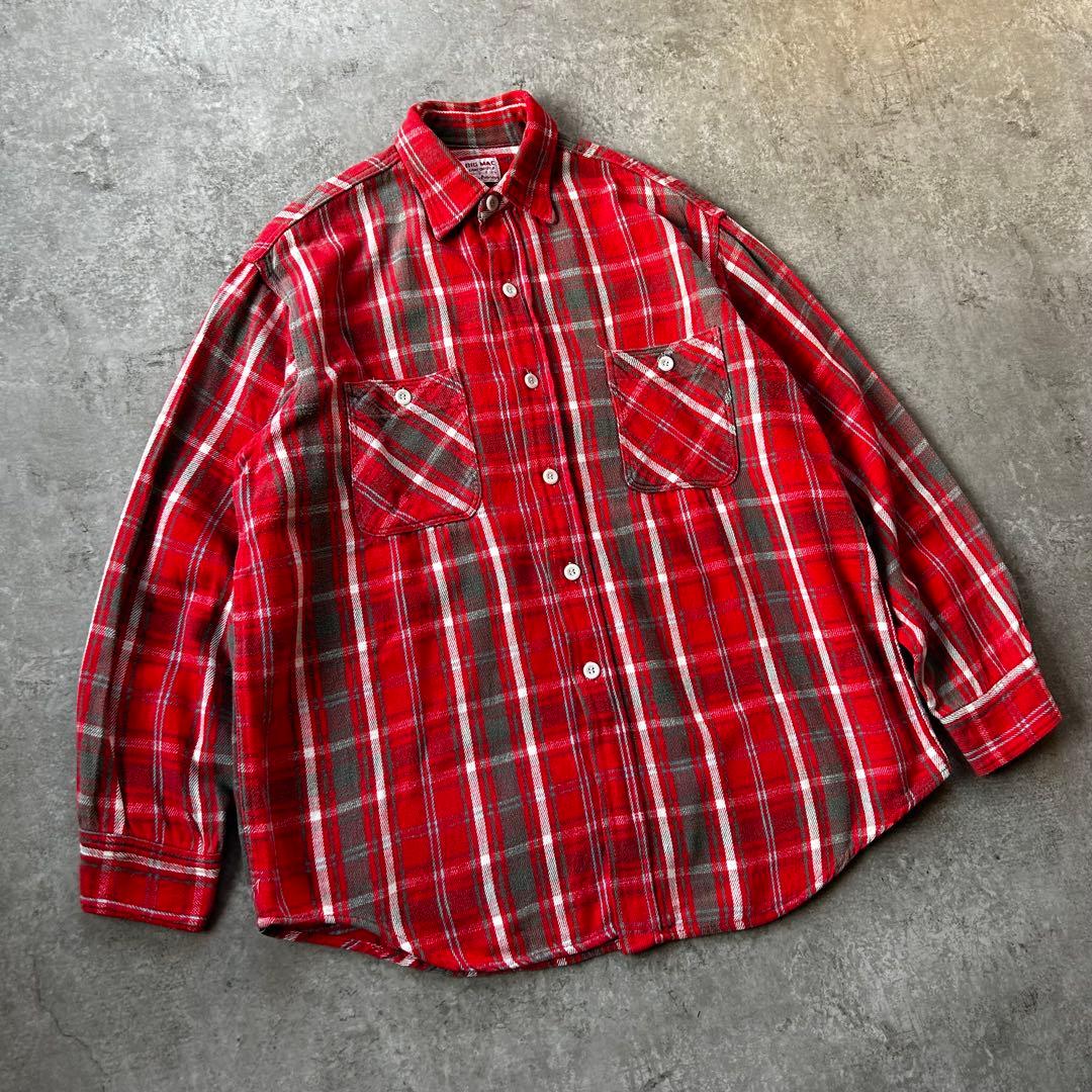 60s BIG MAC ビッグマック ヘビーネルシャツ L 赤×黒×水色