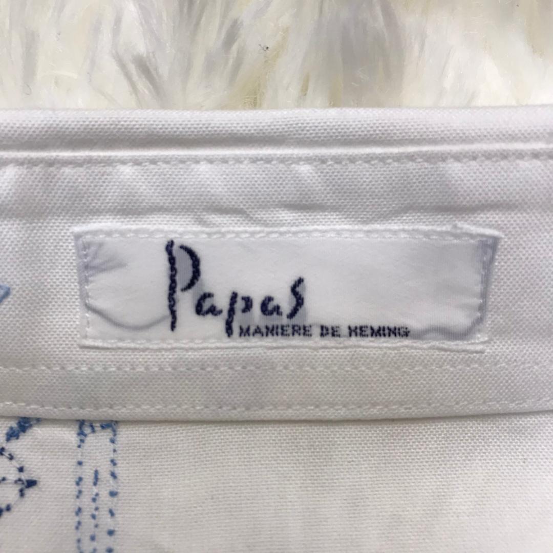 Papas ボタンダウンシャツ マリンモチーフ 刺繍 日本製 ホワイト M