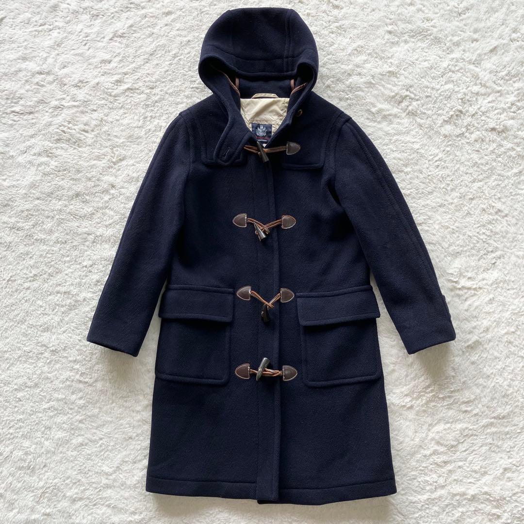 オールドイングランド ヘリンボーン ウール ダッフルロングコート ネイビー 34