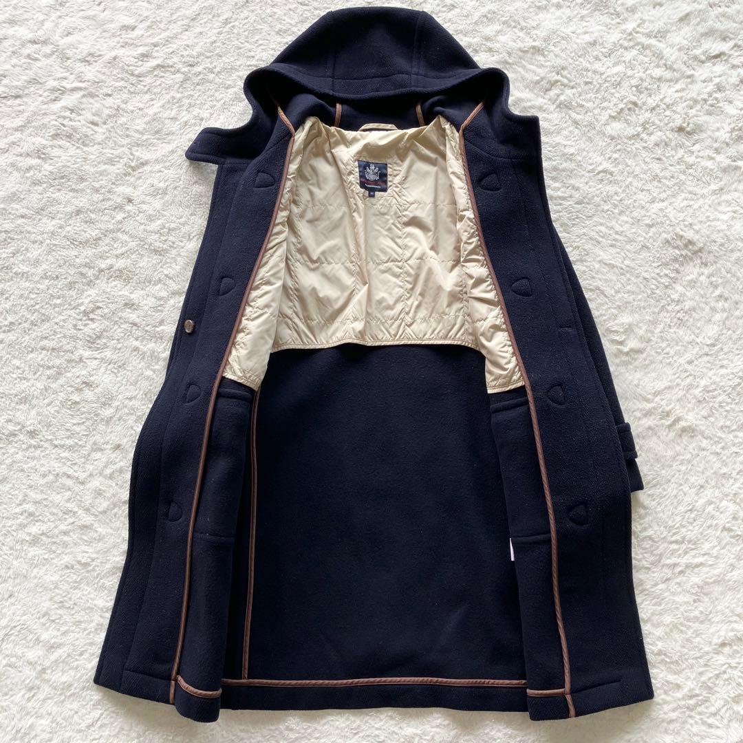 オールドイングランド ヘリンボーン ウール ダッフルロングコート ネイビー 34