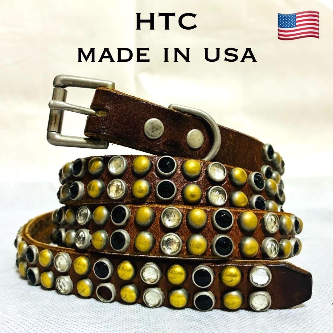 【希少】HTC レザーベルト　ナローベルト　スタッズ　ヴィンテージ　ブラウン