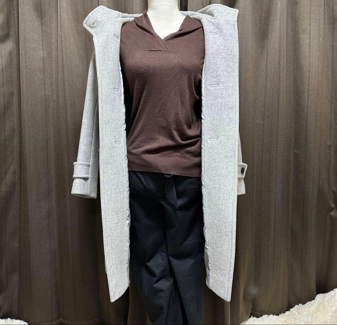 【美品】グリーンレーベルリラクシング CB ダッフルコート ロング グレー Ｌ