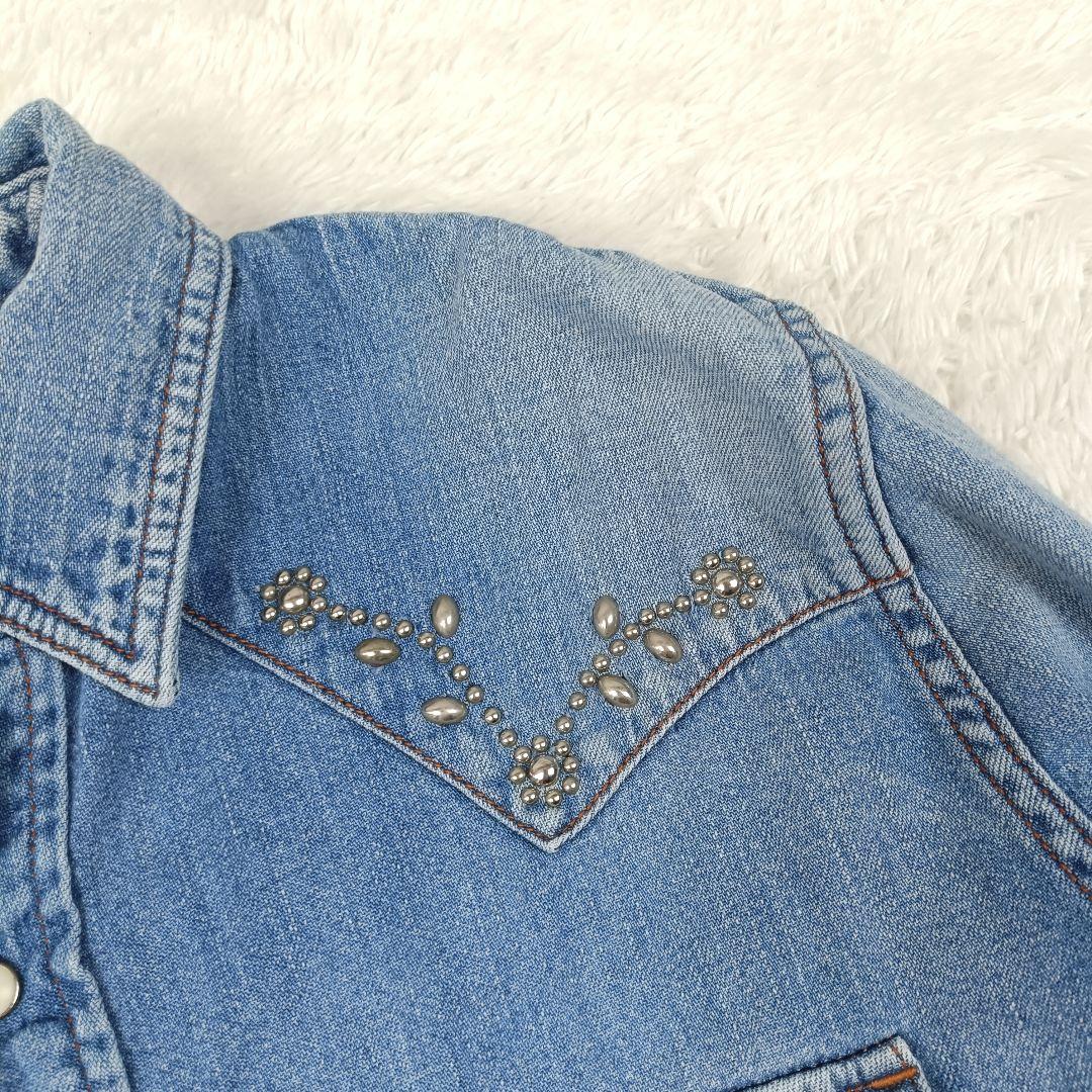 BLUE BLUE × HTC フラワースタッズ デニム ウエスタンシャツ L