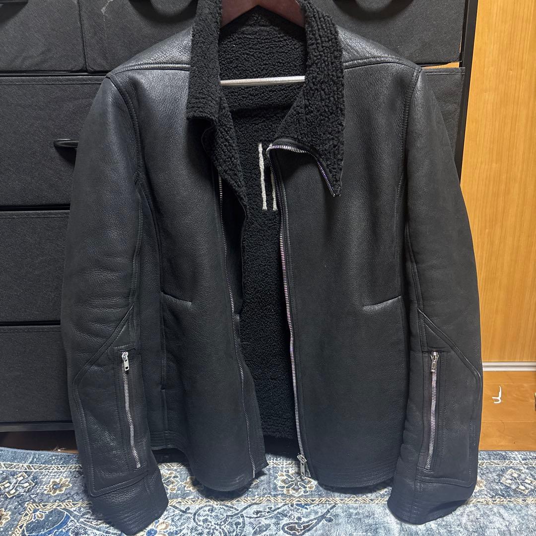リックオウエンス ブラックラムスキン シャーリングジャケット　ブラック　黒