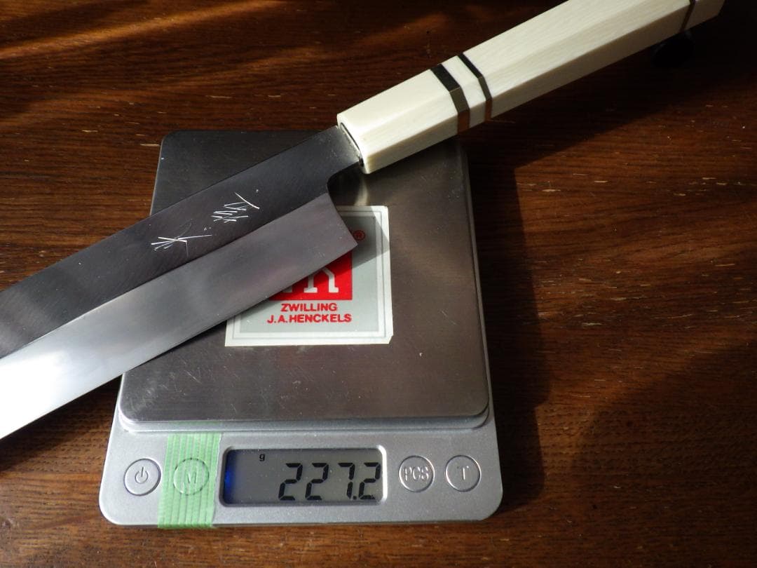 ゆ*う様 ㊧薄刃包丁★人工象牙カスタム銀巻三段柄/手研ぎ済み★左利き用