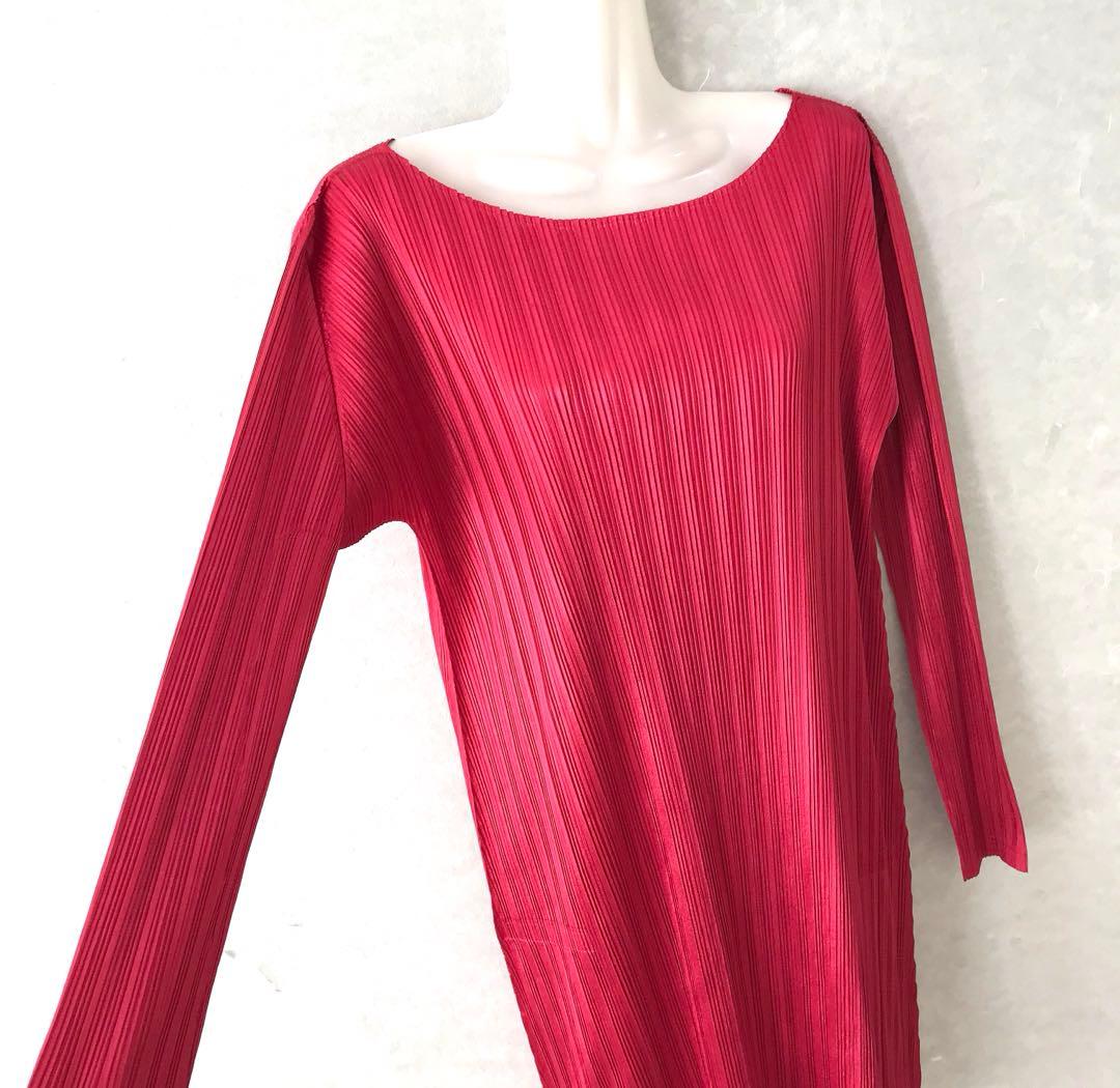 プリーツプリーズ イッセイミヤケ プリーツ ワンピース 希少 ボルドー 3