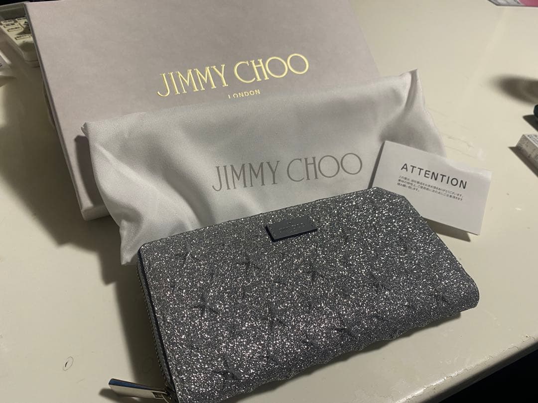 JIMMYCHOO ジミーチュウ 長財布 カーナビーS シルバーグリッターレザー