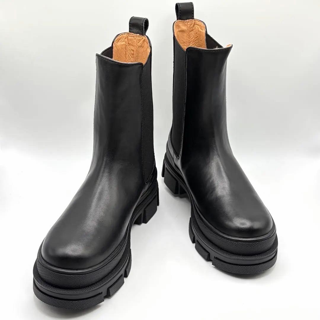 【新品未使用】ATELIER BRUGGE サイドゴアブーツ レザー 厚底 黒