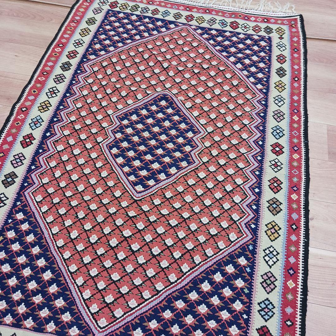 Y2744 ペルシャ絨毯 キリム ラグマット 手織り ウール 152×100㎝