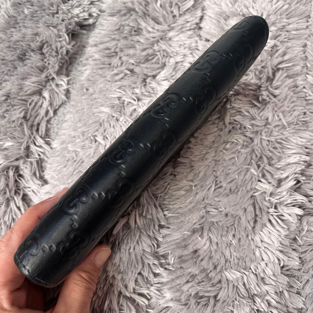 美品✨GUCCI シマ　長財布　ロゴプレート　ブラック　メンズ