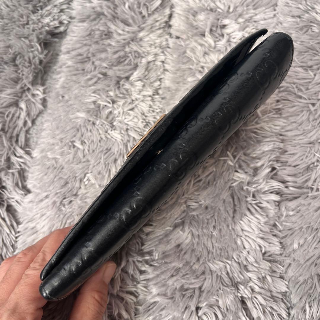 美品✨GUCCI シマ　長財布　ロゴプレート　ブラック　メンズ