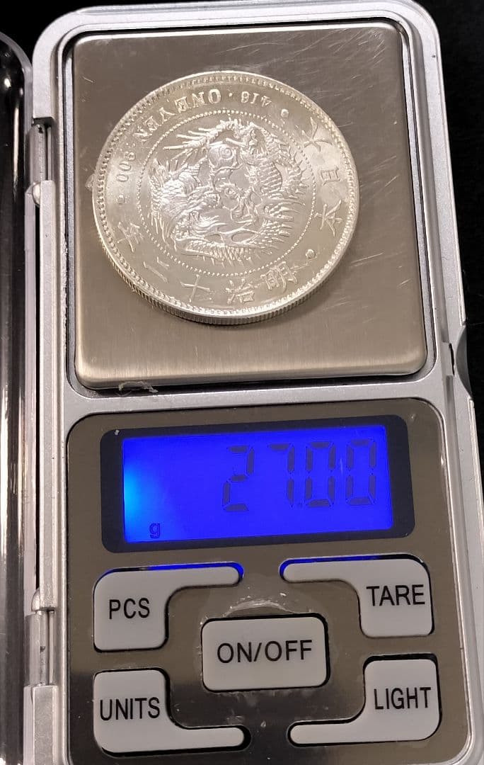 チ*イ様 明治12年一円銀貨目方約27g 右丸銀 銀含有率約90% 日本古銭近代