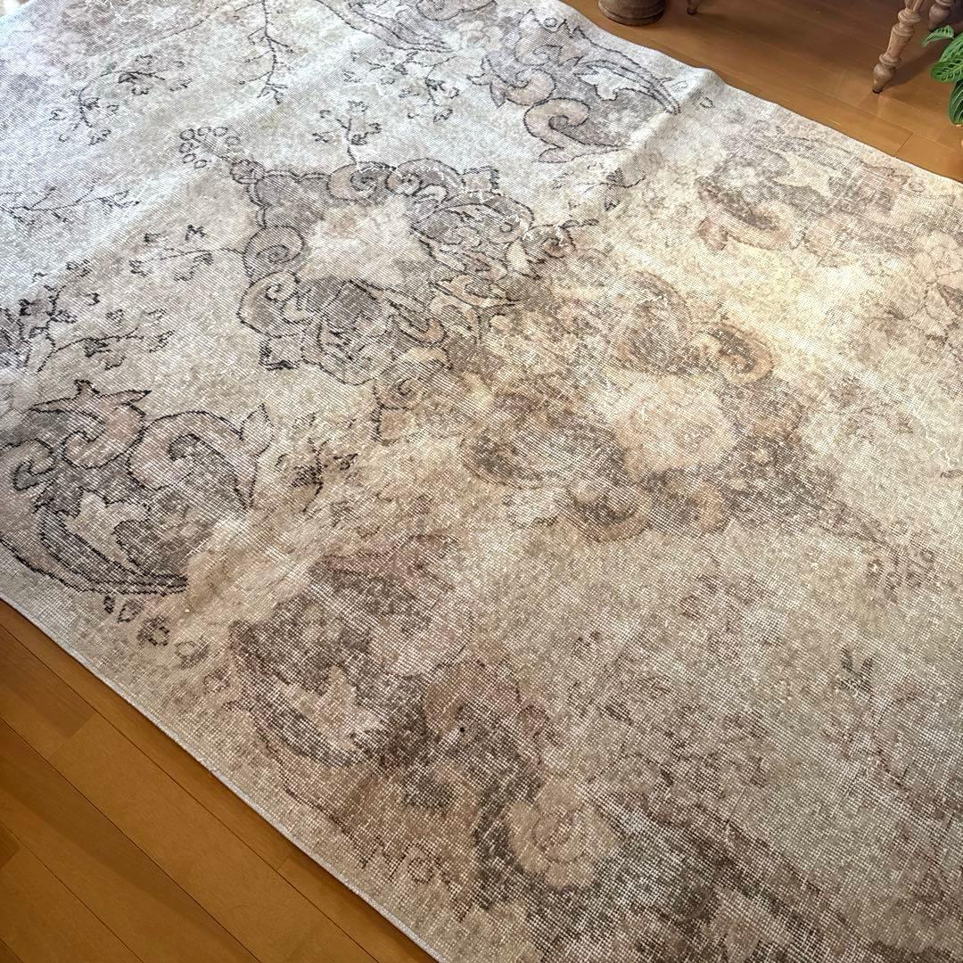 大判160×257 擦れシャビー　色むら　メダリオン　トルコヴィンテージラグ
