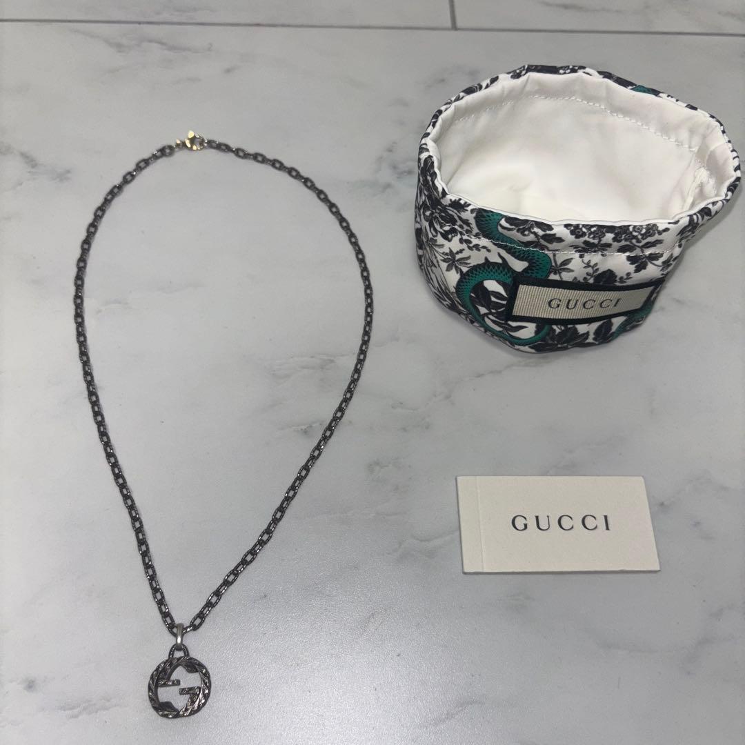 【美品】GUCCI インターロッキング ペンダントネックレス シルバー 925