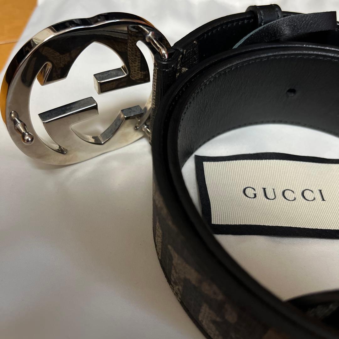 GUCCI ロゴ入りレザーベルト ブラック/ブラウン