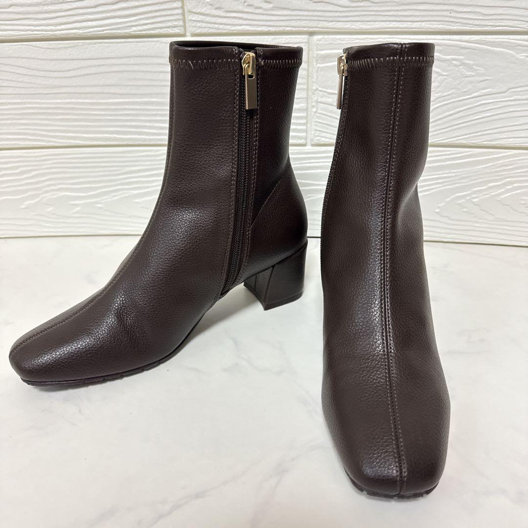 LE TALON 5cmスクエアフィットショートブーツ ブラウン M 箱付き