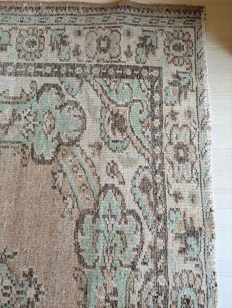 大判163×258 シャビーサーモン×エメラルドグリーン　トルコヴィンテージラグ