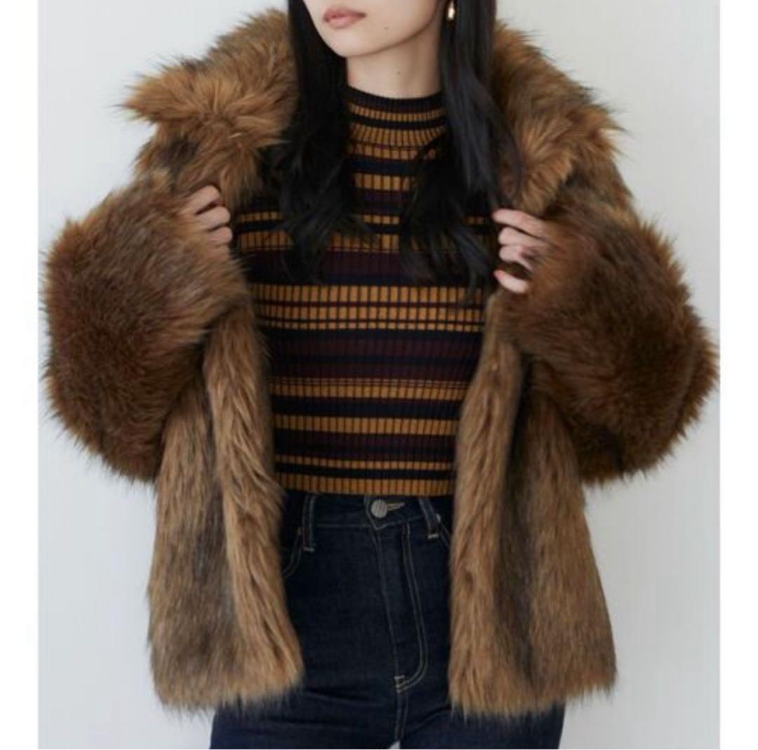 MURUA　フェイクファーラインジャガードコート　ブルゾン ブラウン