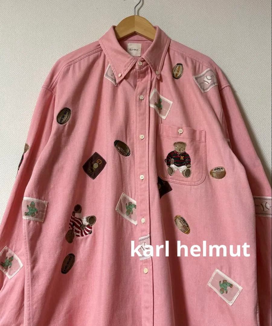 karl helmut ラグビーくま ワッペン 長袖シャツ　ピンクハウス