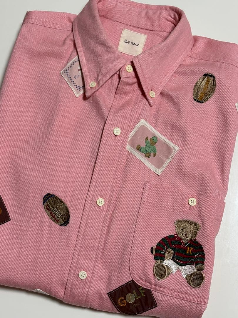 karl helmut ラグビーくま ワッペン 長袖シャツ　ピンクハウス