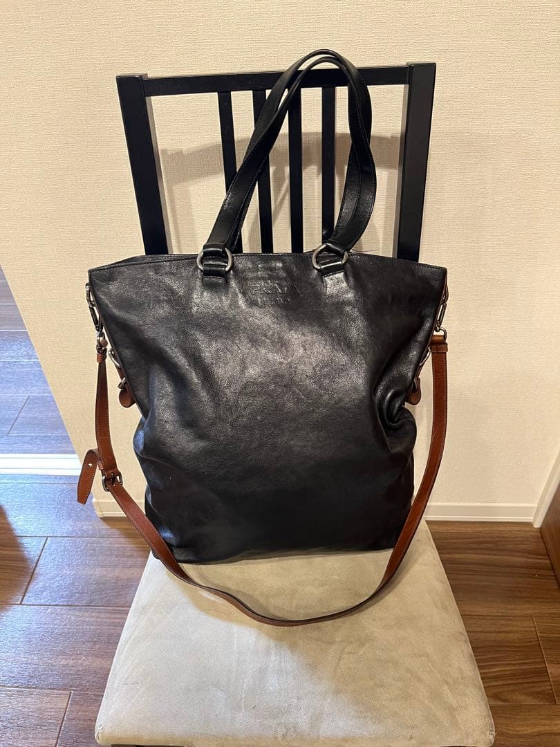 PRADA 黒 レザートートバッグ　2way ショルダー