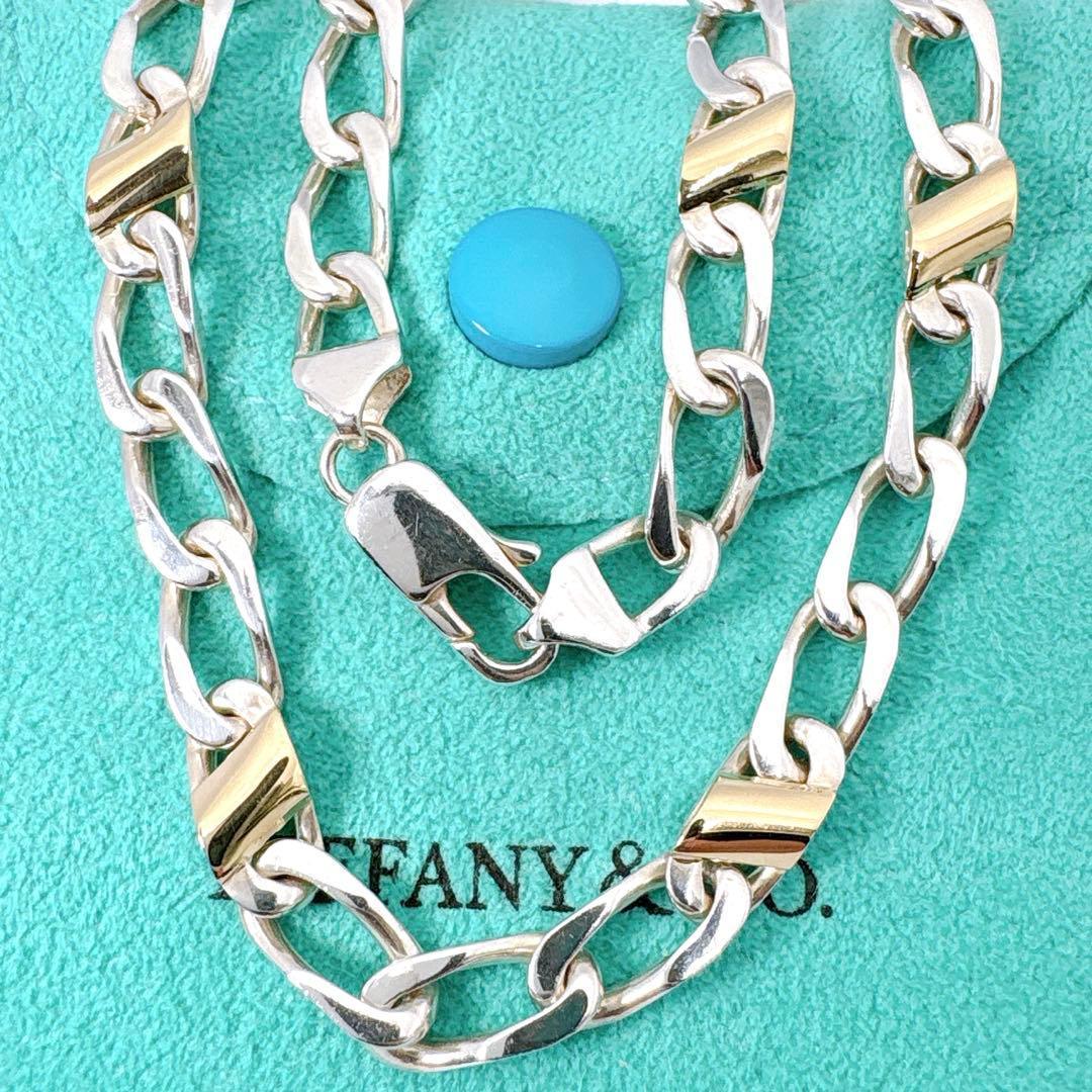 極美品 オールドティファニー フィガロ リンク ネックレス シルバー k18