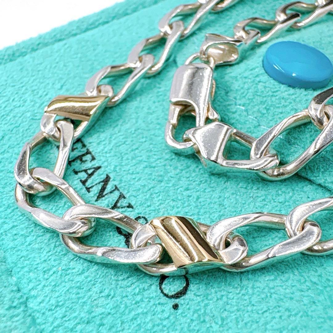 極美品 オールドティファニー フィガロ リンク ネックレス シルバー k18