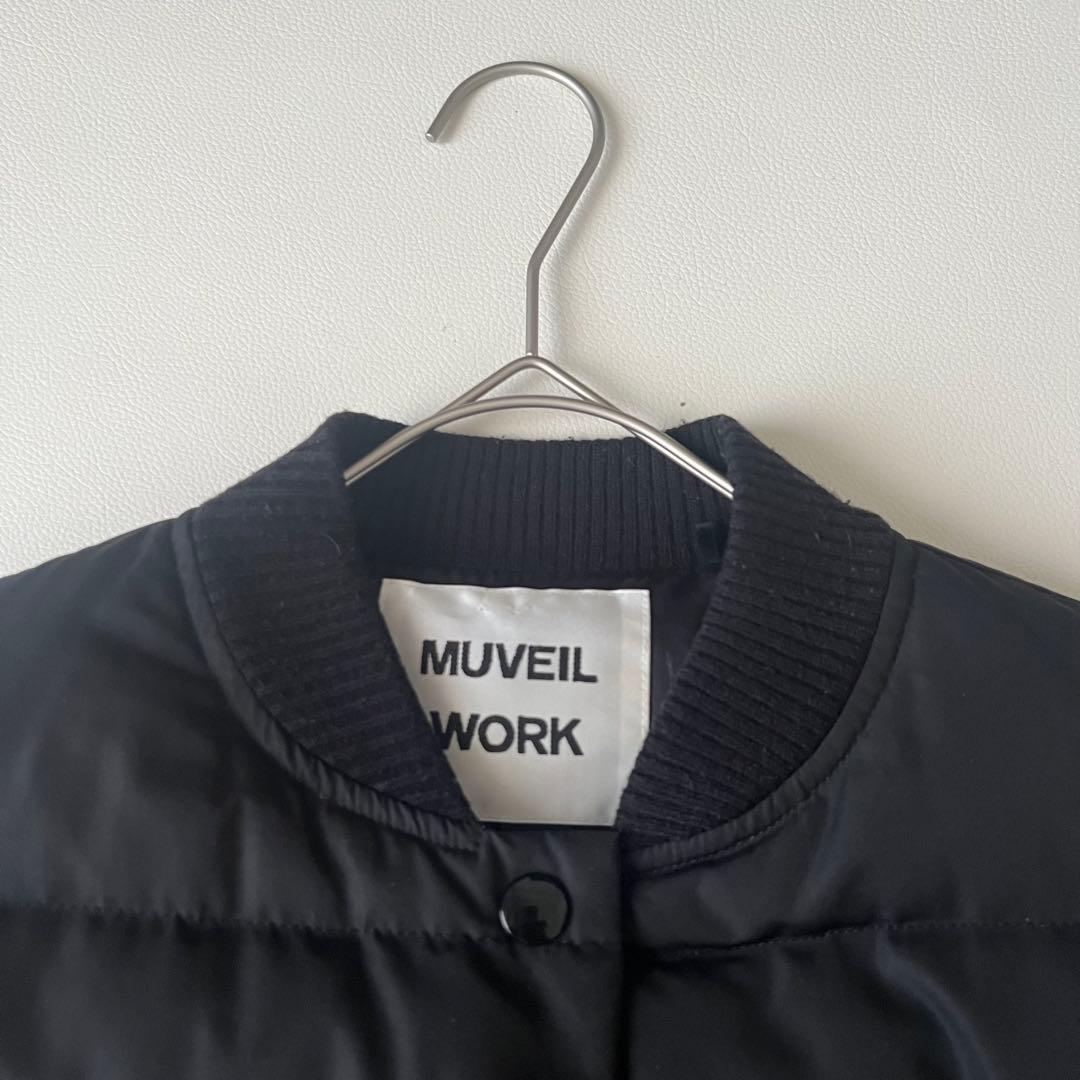 MUVEIL 異素材切替 ダウンコート ノーカラー ブラック ウールコート