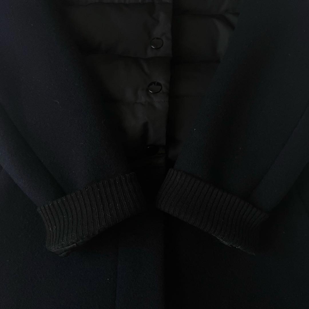 MUVEIL 異素材切替 ダウンコート ノーカラー ブラック ウールコート