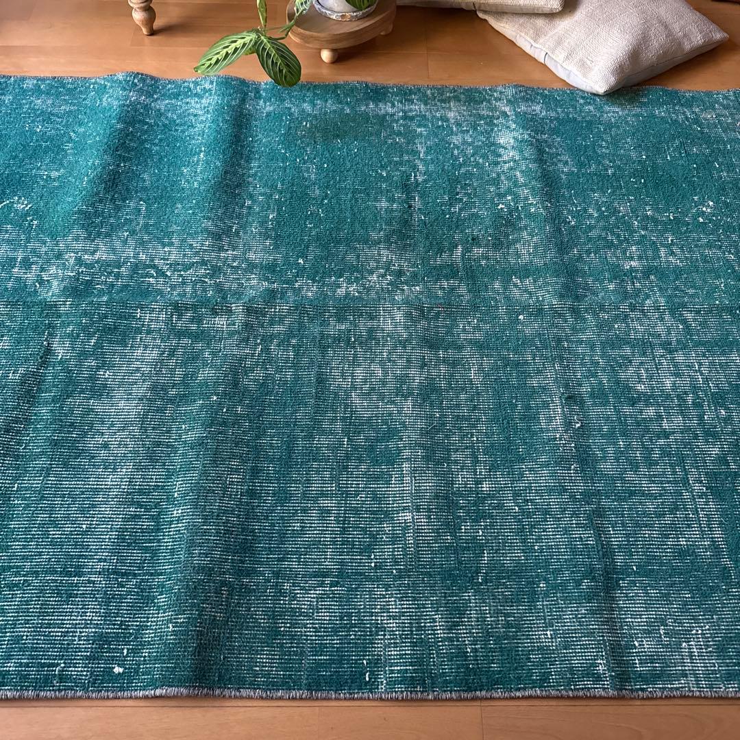 102.5×190 深みあるグリーン　ワンカラーラグ　トルコヴィンテージラグ