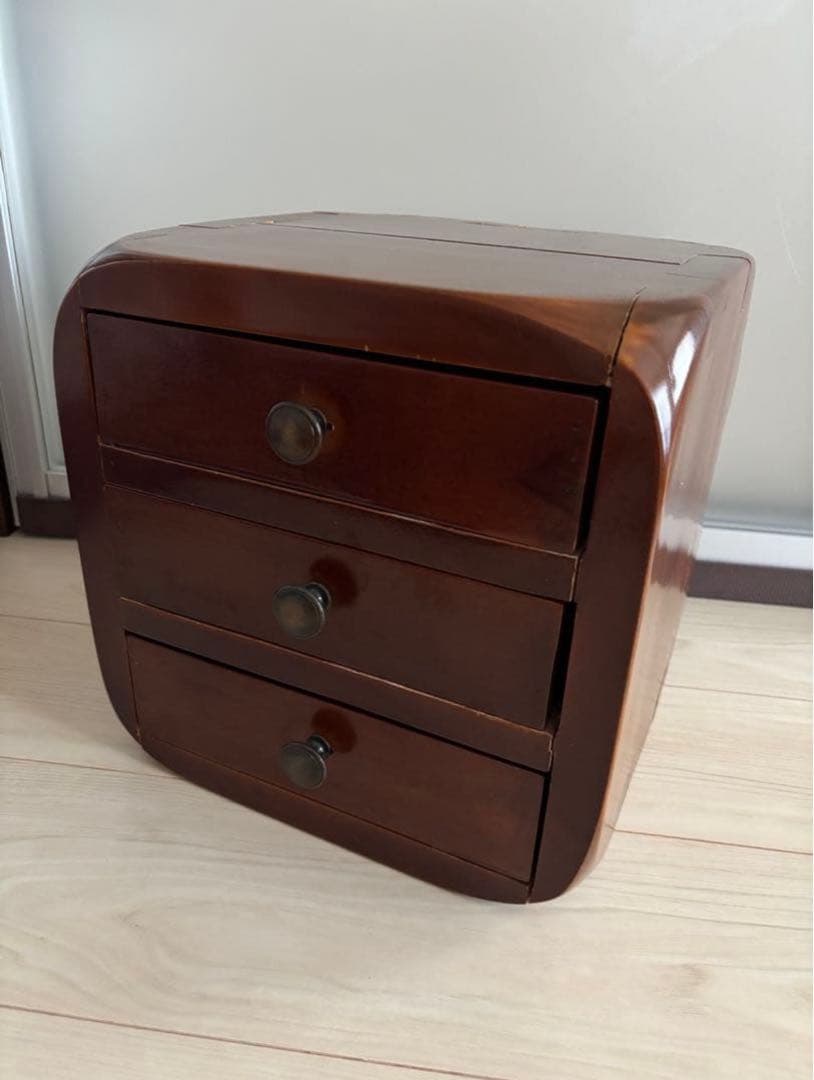 木製　小物収納 3段引き出し ブラウン　アンティーク　ヴィンテージ家具　小物入れ