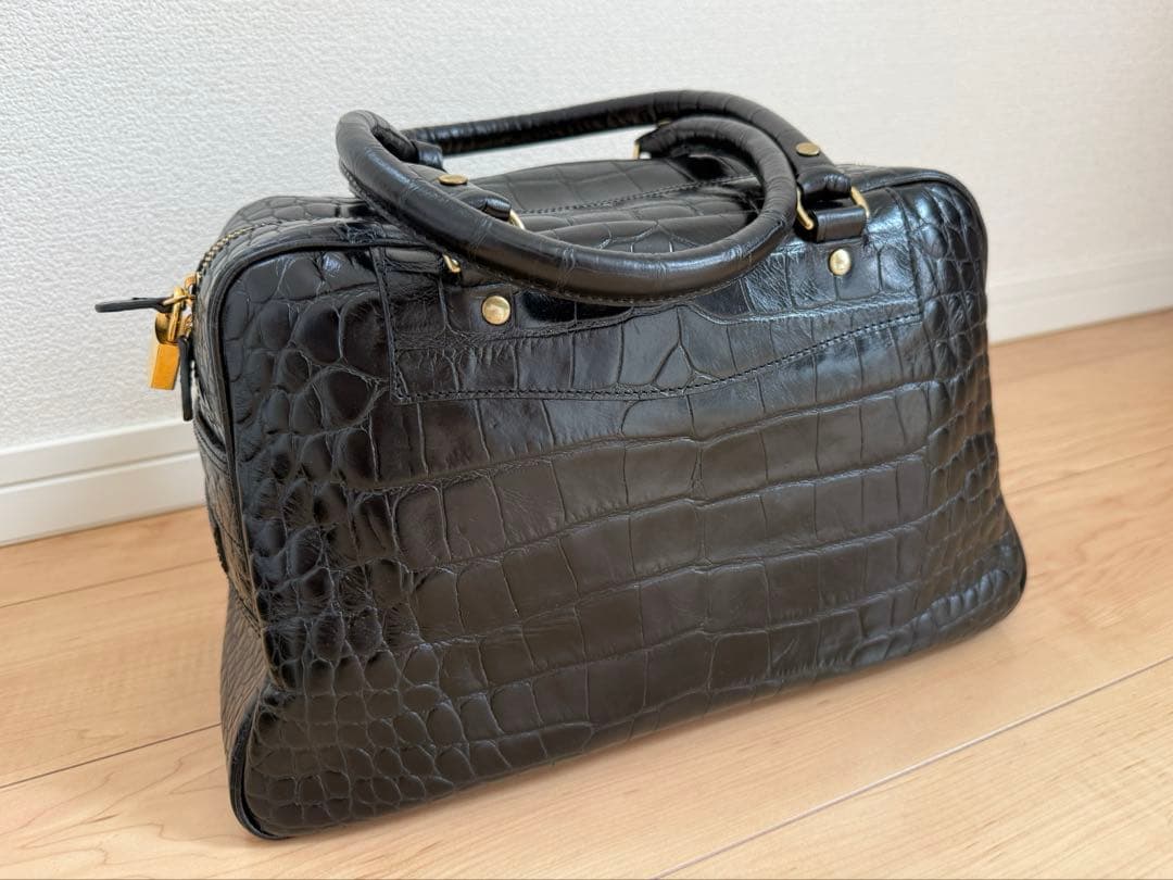 《美品》J& M DAVIDSON Vivi ボストン クロコ型押しブラック