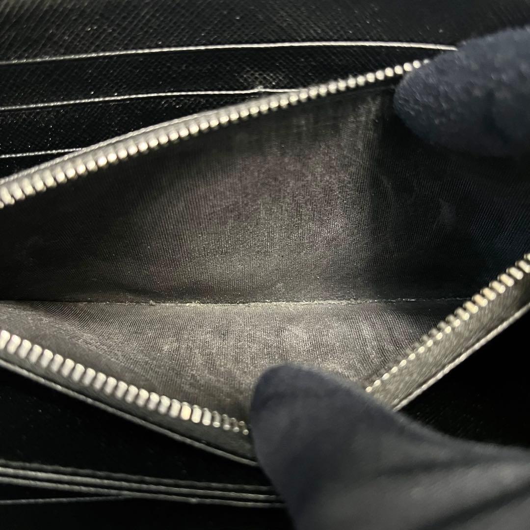 希少✨プラダ 長財布 ラウンドファスナー ロゴ金具 サフィアーノ ブラック 黒