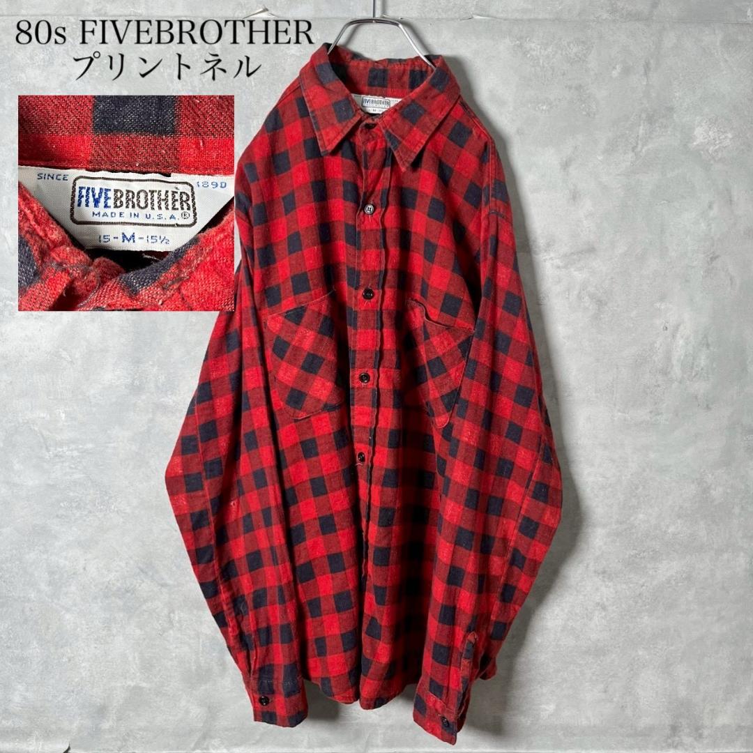 80s FIVE BROTHER ブロックチェック プリネル 赤×黒　PM97