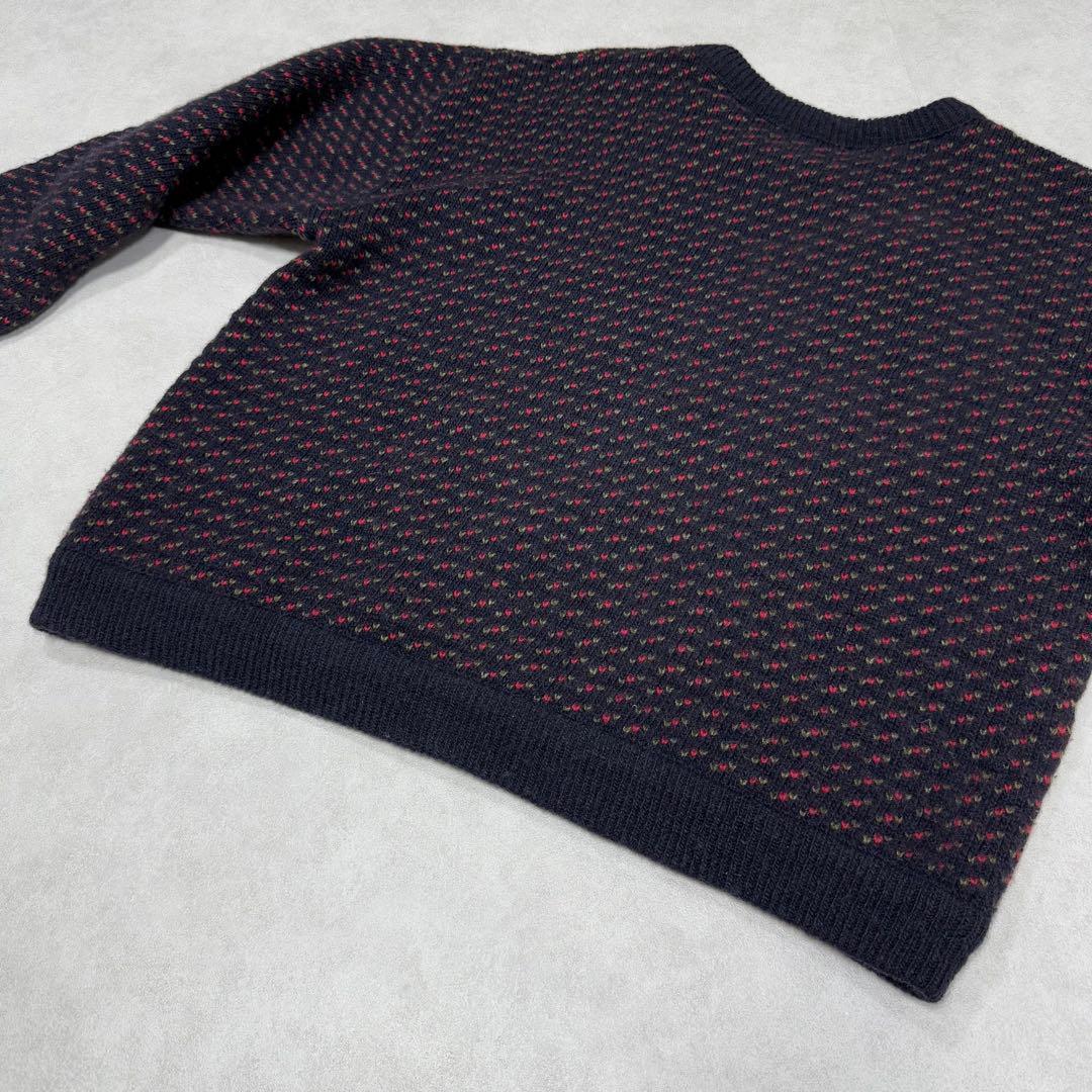 古着 エルエルビーン ノルウェー製 バーズアイニット セーター ネイビー レッド